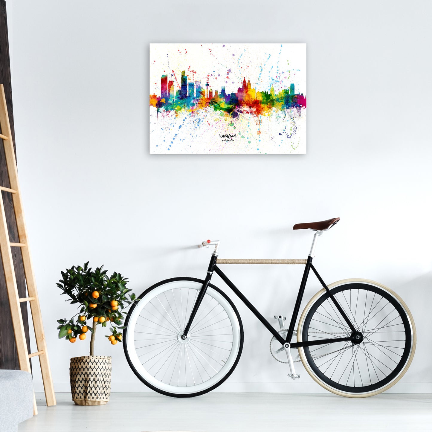 Liverpool England Skyline Splash Art Print by Michael Tompsett A1 Black Frame