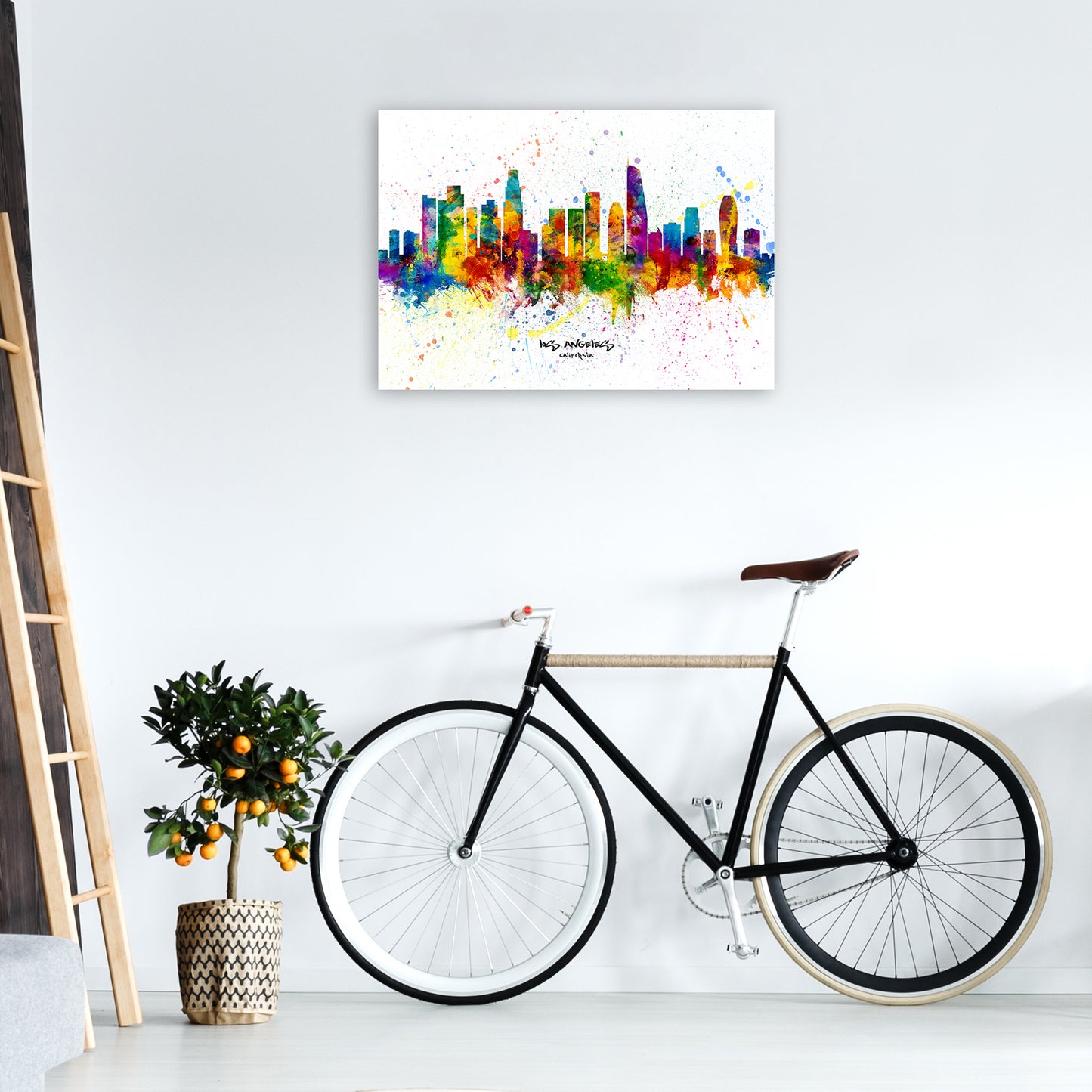 Los Angeles California Skyline Splash Art Print by Michael Tompsett A1 Black Frame