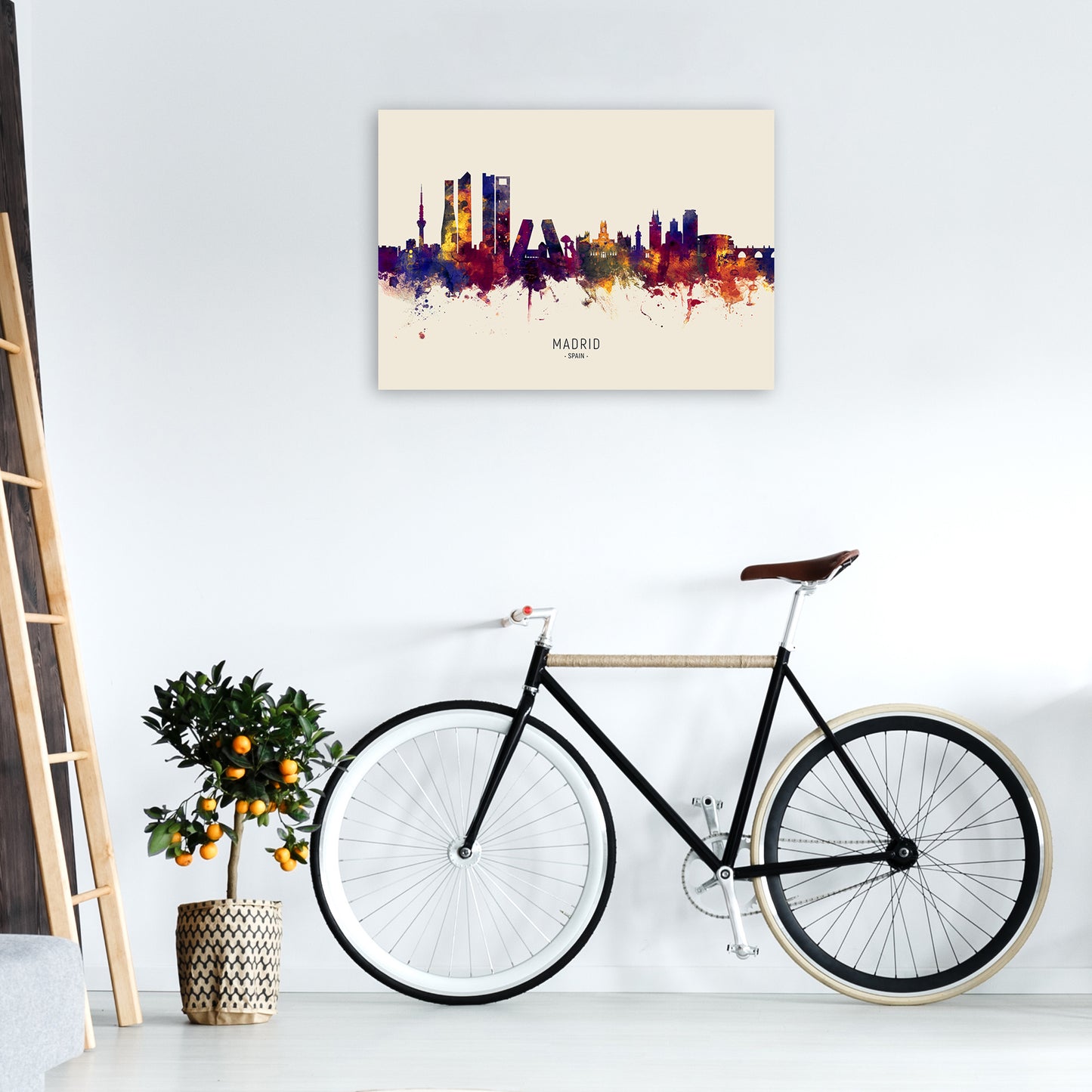 Madrid Spain Skyline Autumn City Name Art Print by Michael Tompsett A1 Black Frame
