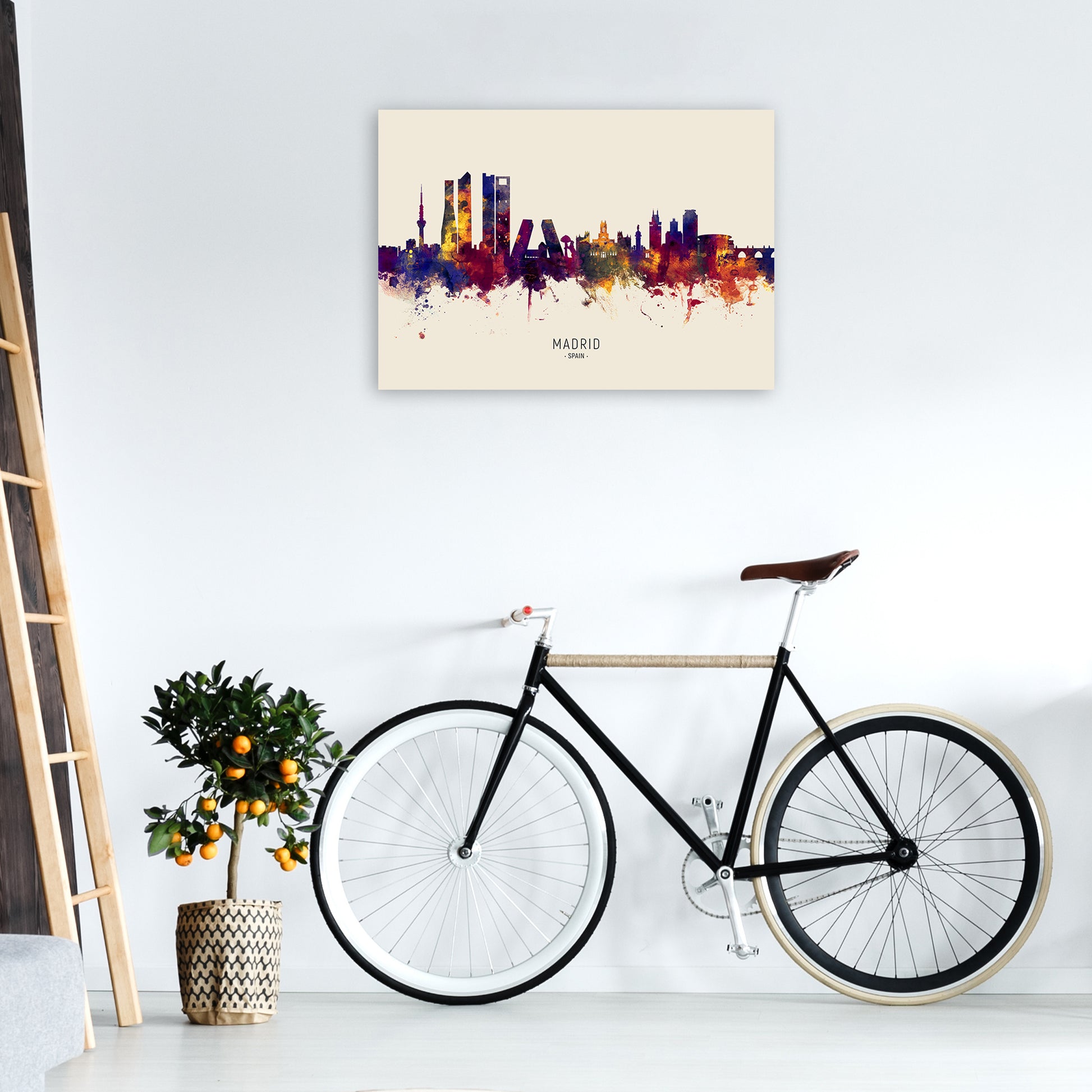 Madrid Spain Skyline Autumn City Name Art Print by Michael Tompsett A1 Black Frame