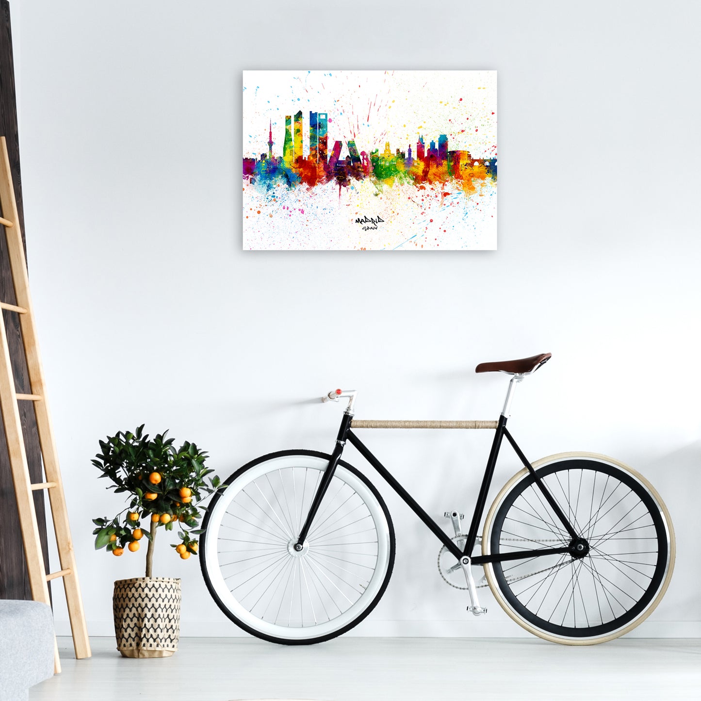Madrid Spain Skyline Splash Art Print by Michael Tompsett A1 Black Frame