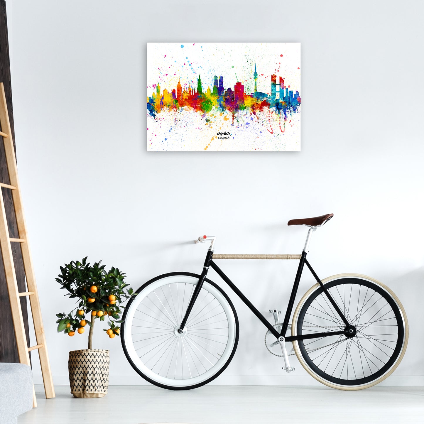 Munich Germany Skyline Splash Art Print by Michael Tompsett A1 Black Frame