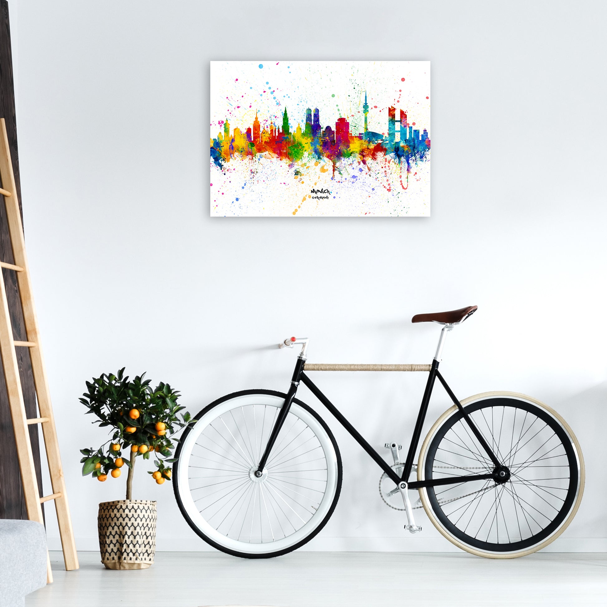 Munich Germany Skyline Splash Art Print by Michael Tompsett A1 Black Frame