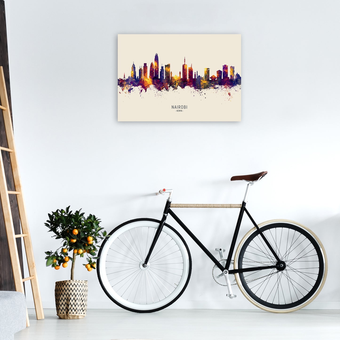Nairobi Kenya Skyline Autumn City Name Art Print by Michael Tompsett A1 Black Frame