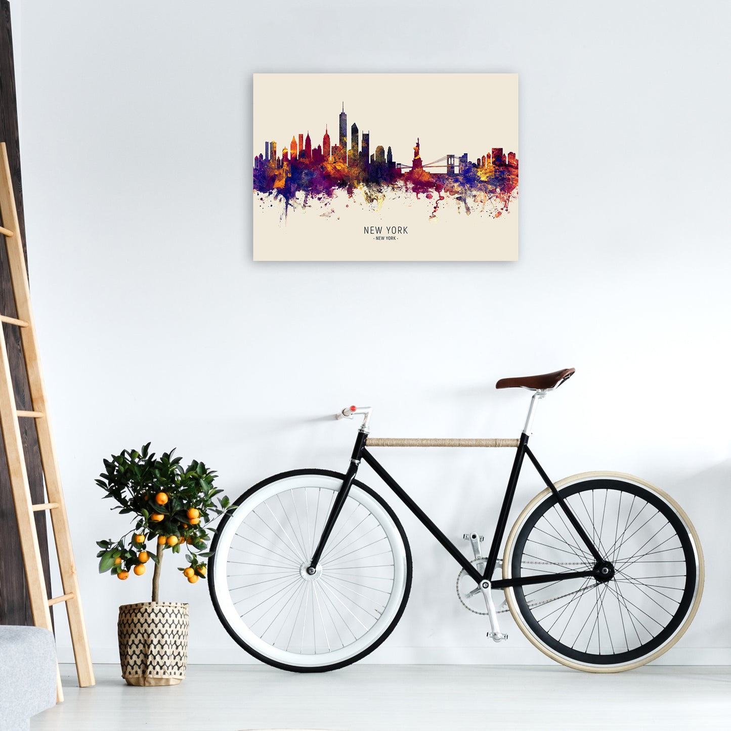 New York New York Skyline Autumn City Name Art Print by Michael Tompsett A1 Black Frame