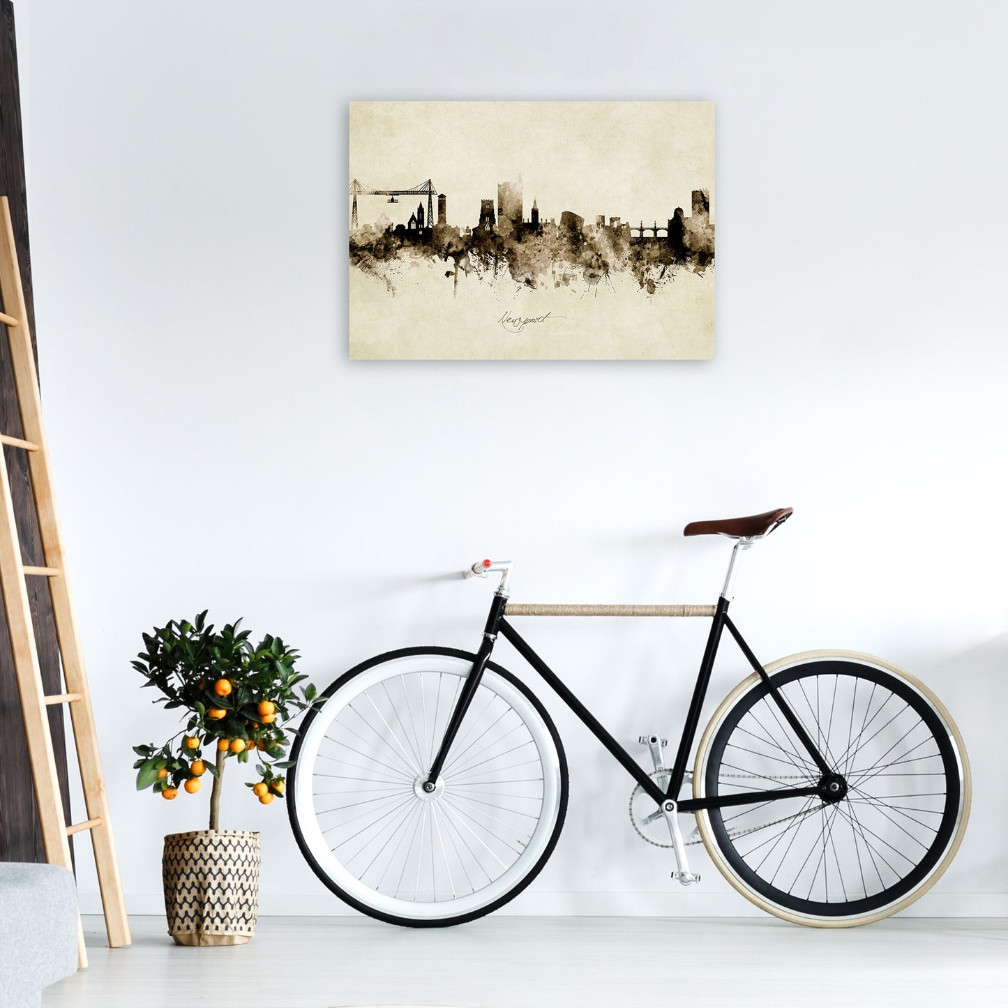 Newport Wales Skyline Vintage Art Print by Michael Tompsett A1 Black Frame