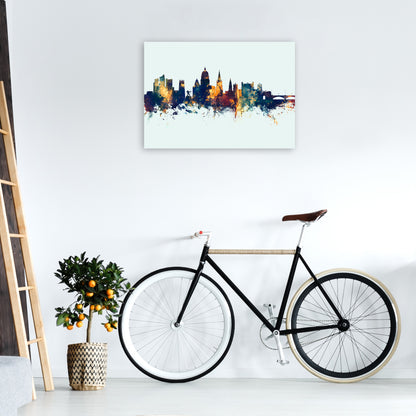 Nottingham England Skyline Blue Orange Art Print by Michael Tompsett A1 Black Frame
