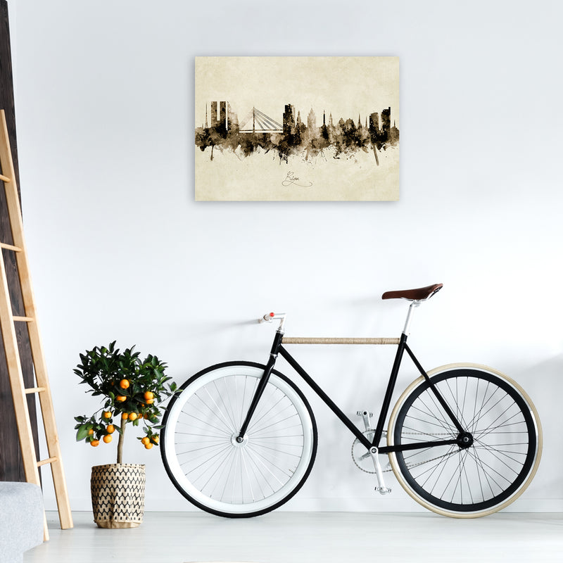 Riga Latvia Skyline Vintage Art Print by Michael Tompsett A1 Black Frame