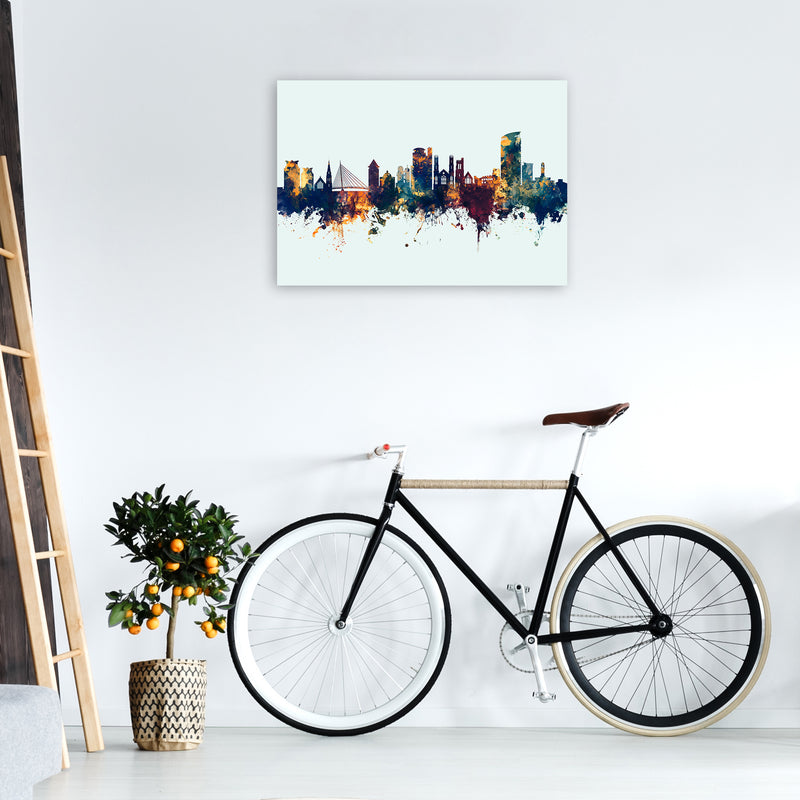 Swansea Wales Skyline Blue Orange Art Print by Michael Tompsett A1 Black Frame
