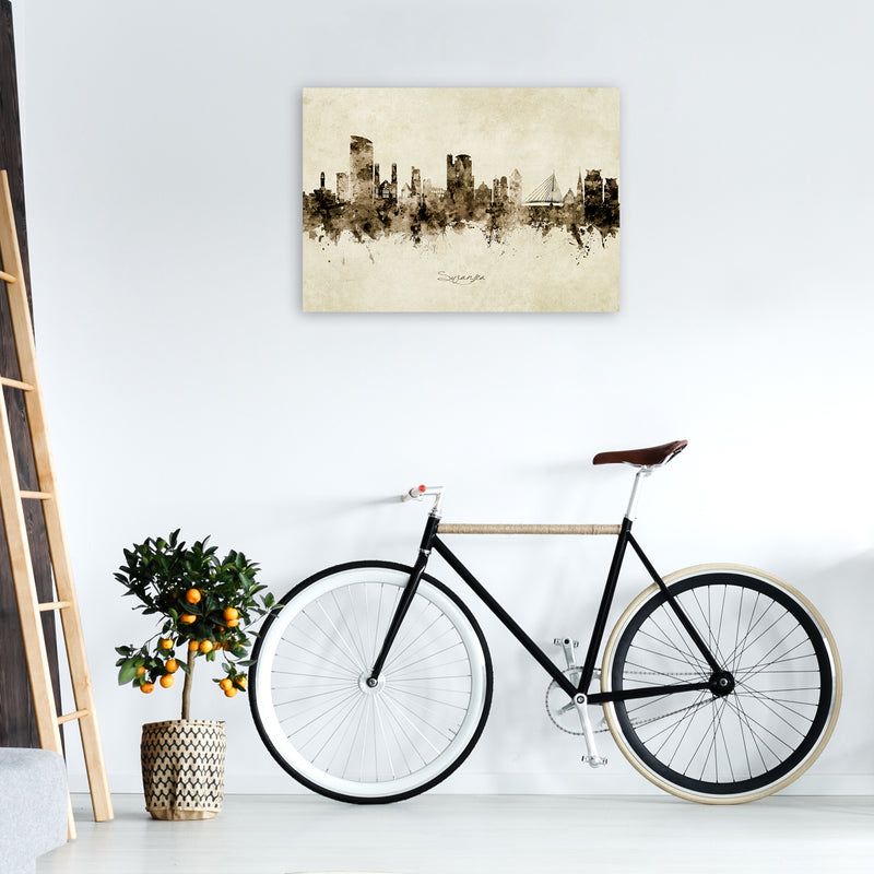 Swansea Wales Skyline Vintage Art Print by Michael Tompsett A1 Black Frame