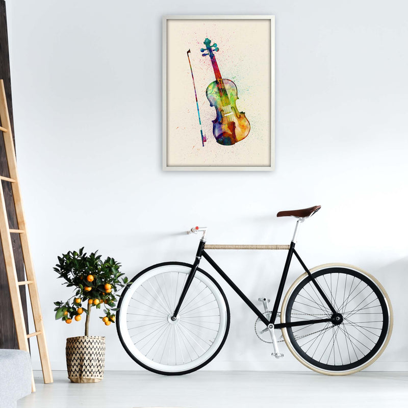 Violin Watercolour Multi-Colour Print by Michael Tompsett A1 Oak Frame
