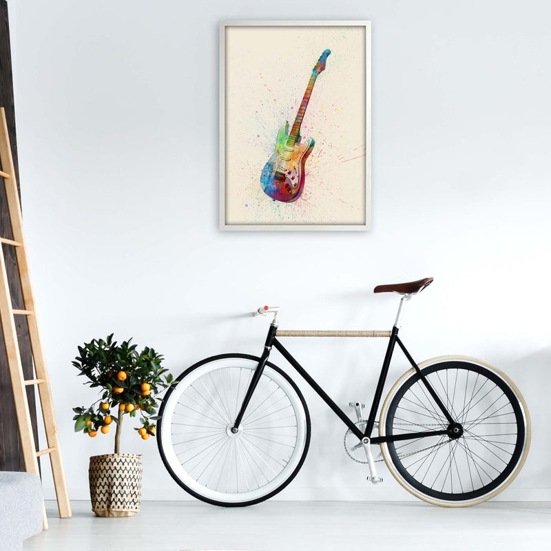 Electric Guitar Watercolour Multi-Colour  by Michael Tompsett A1 Oak Frame