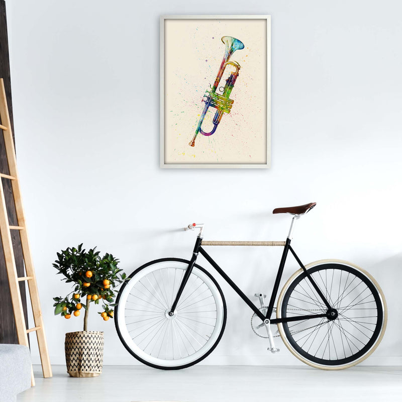 Trumpet Watercolour Multi-Colour Print by Michael Tompsett A1 Oak Frame