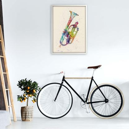 Cornet Watercolour Multi-Colour Print by Michael Tompsett A1 Oak Frame