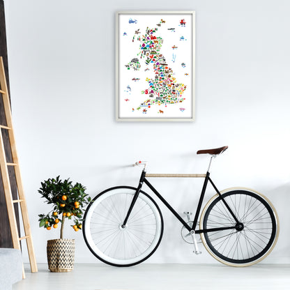 Animal Map of Great Britain Art Print by Michael Tompsett A1 Oak Frame