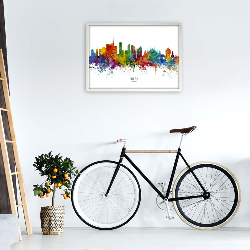 Milan Italy Skyline Art Print by Michael Tompsett A1 Oak Frame