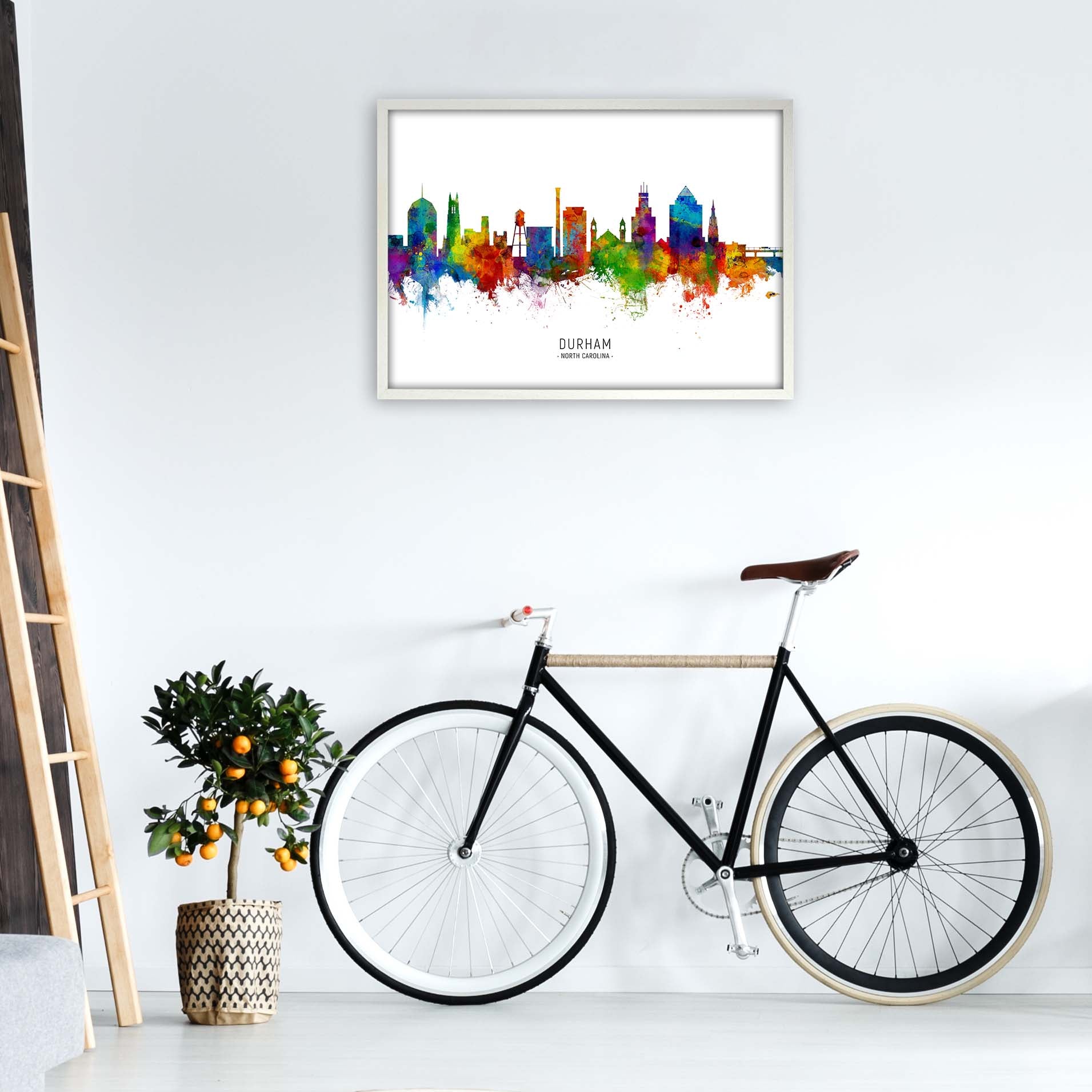 Durham North Carolina Skyline Art Print by Michael Tompsett A1 Oak Frame