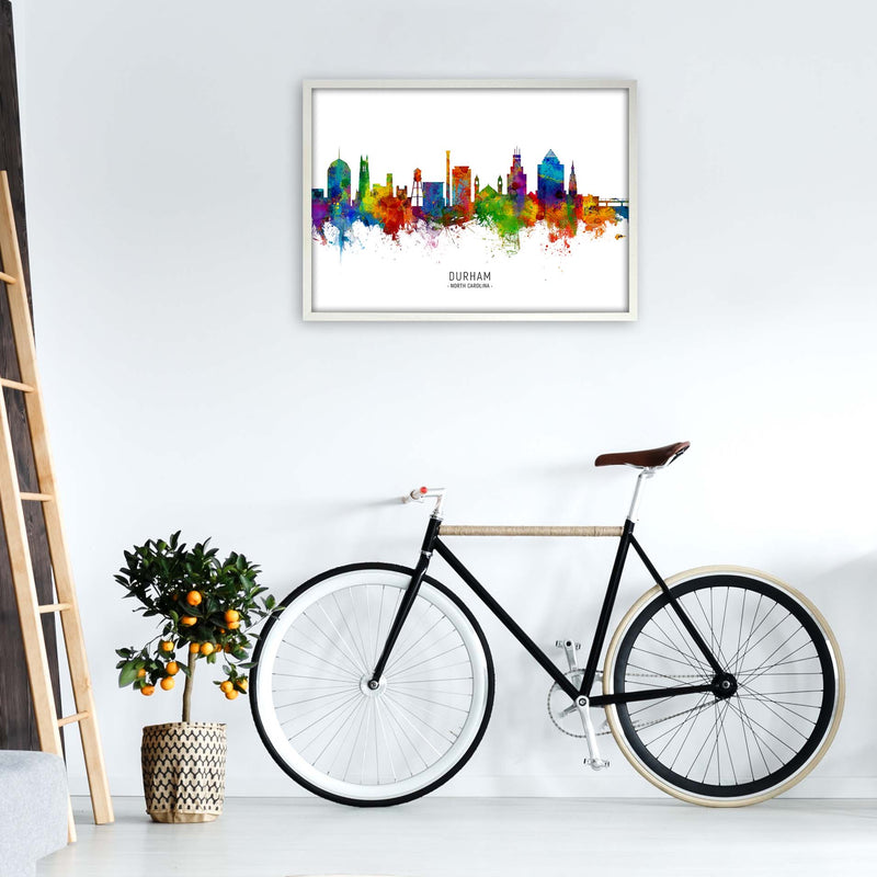 Durham North Carolina Skyline Art Print by Michael Tompsett A1 Oak Frame