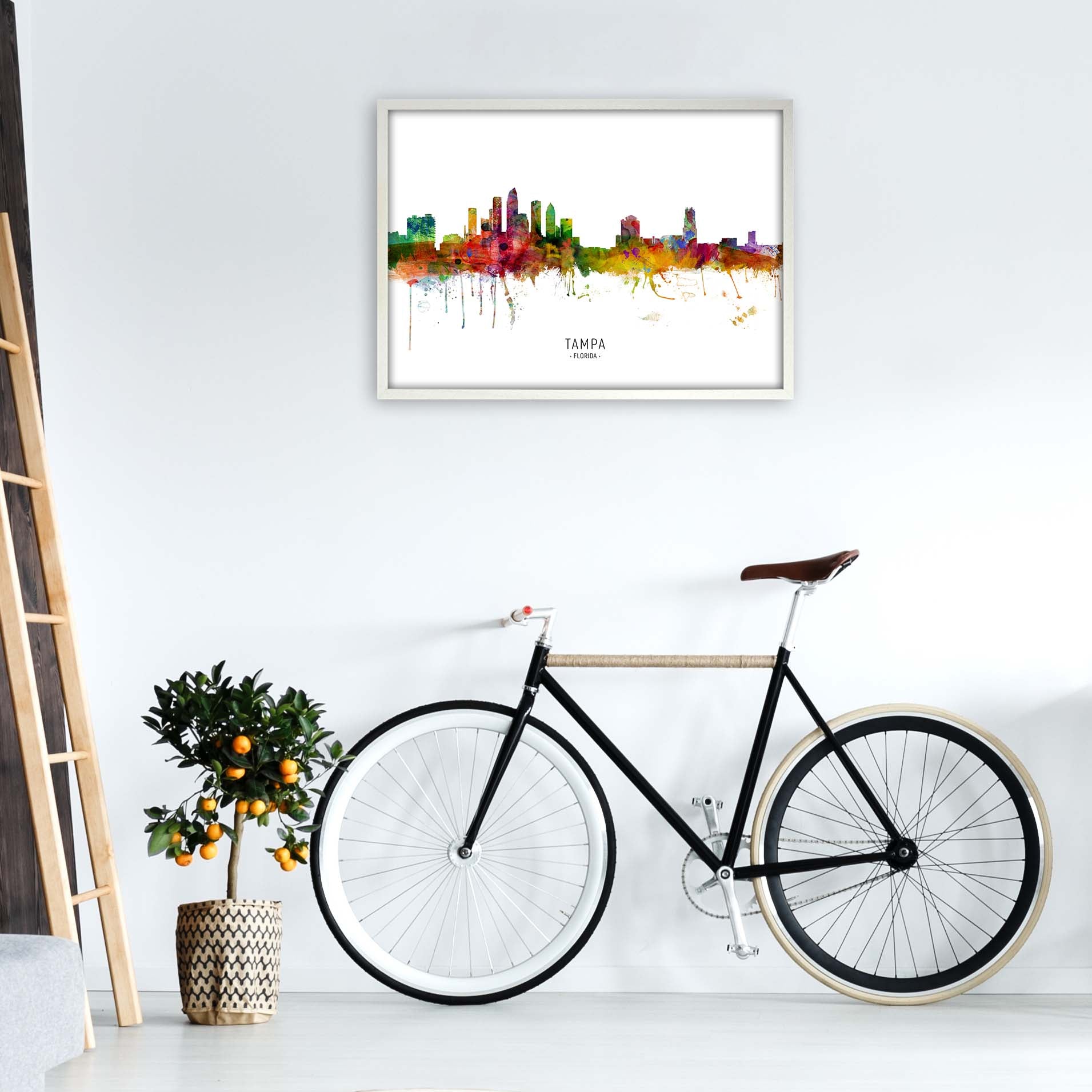 Tampa Florida Skyline Art Print by Michael Tompsett A1 Oak Frame