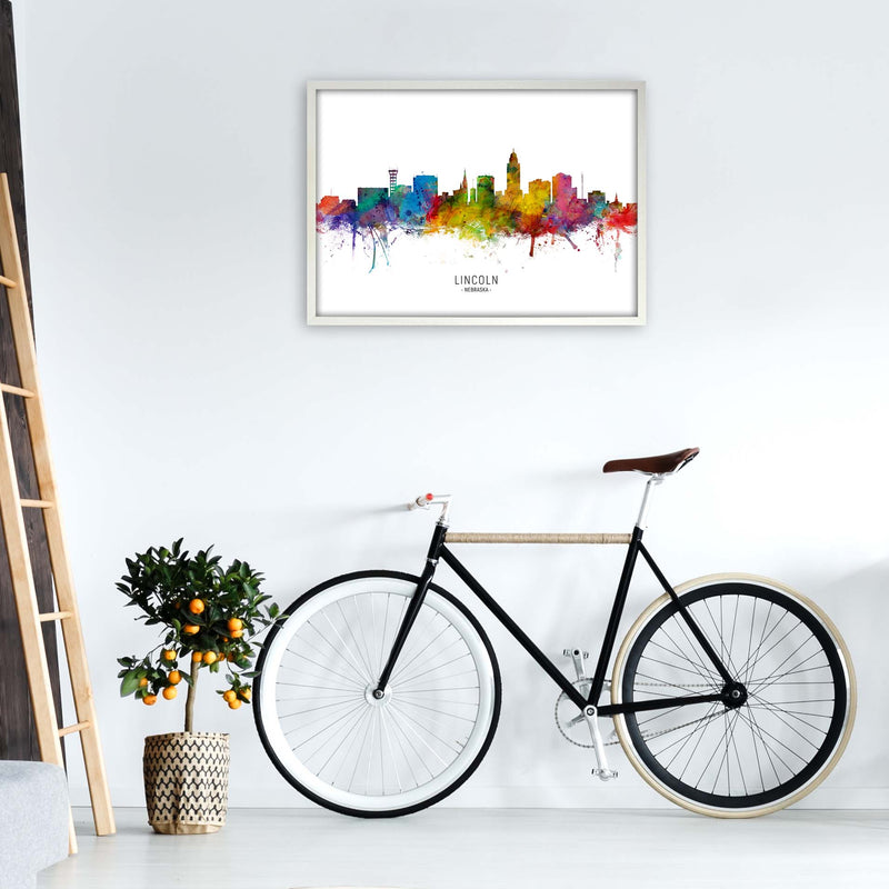 Lincoln Nebraska Skyline Art Print by Michael Tompsett A1 Oak Frame