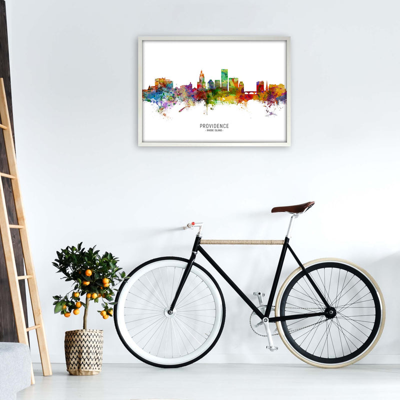 Providence Rhode Island Skyline Art Print by Michael Tompsett A1 Oak Frame