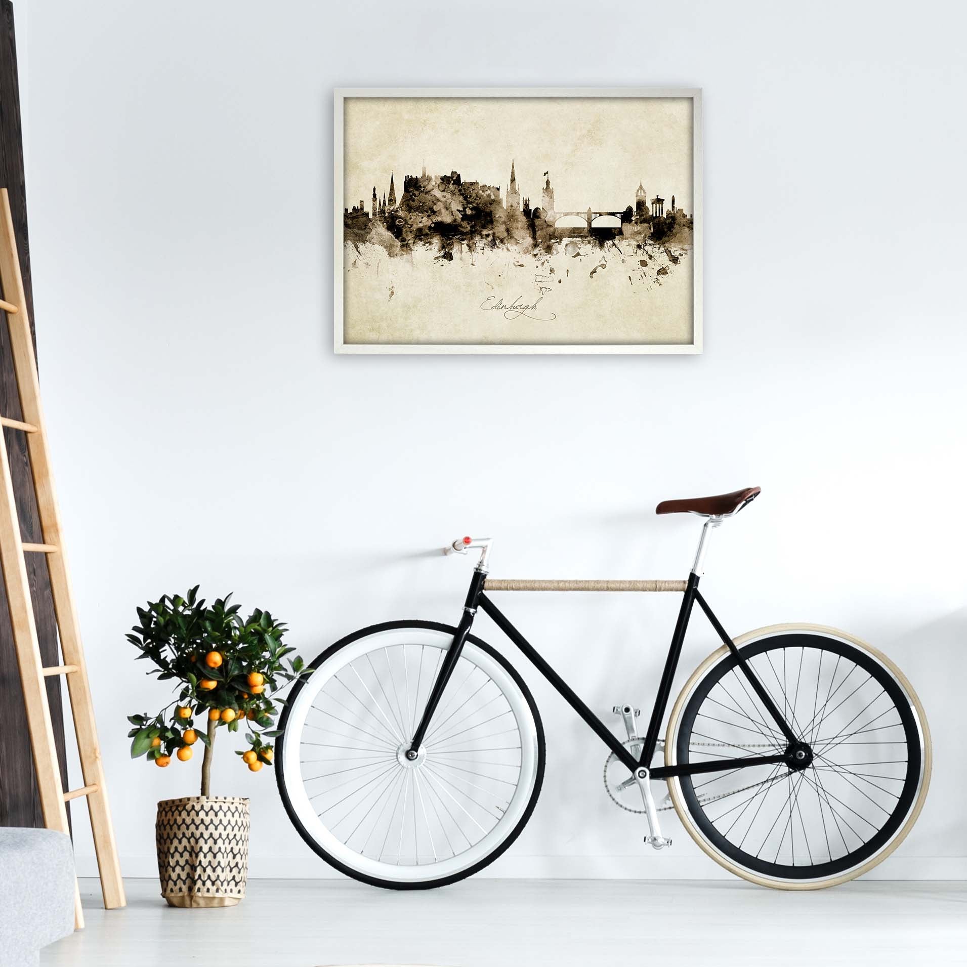 Edinburgh Scotland Skyline Vintage Print by Michael Tompsett A1 Oak Frame