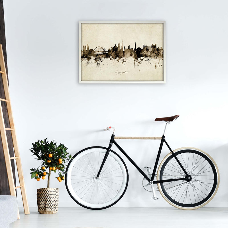 Newcastle England Skyline Vintage Print by Michael Tompsett A1 Oak Frame