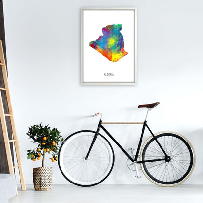Algeria Watercolour Map Art Print by Michael Tompsett A1 Oak Frame