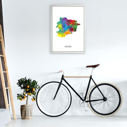 Andorra Watercolour Map Art Print by Michael Tompsett A1 Oak Frame