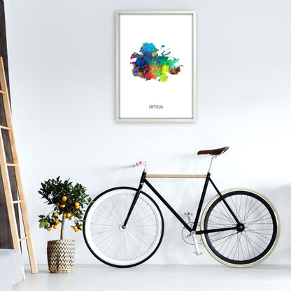 Antigua Watercolour Map Art Print by Michael Tompsett A1 Oak Frame