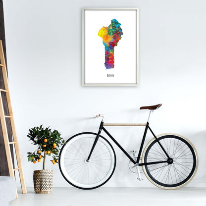 Benin Watercolour Map Art Print by Michael Tompsett A1 Oak Frame