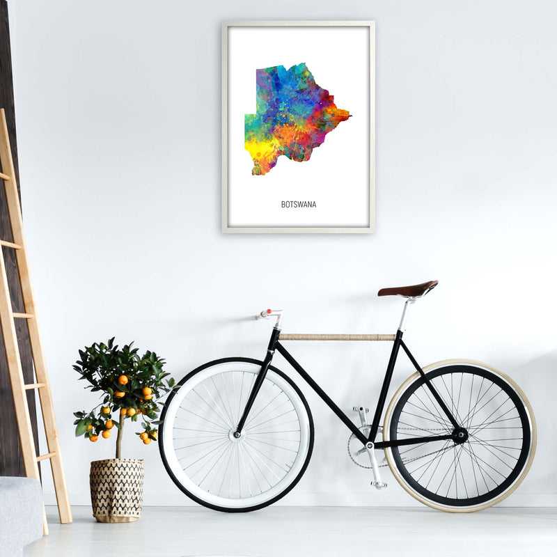 Botswana Watercolour Map Art Print by Michael Tompsett A1 Oak Frame