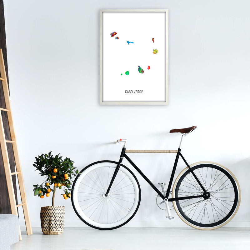 Cabo Verde Watercolour Map Art Print by Michael Tompsett A1 Oak Frame