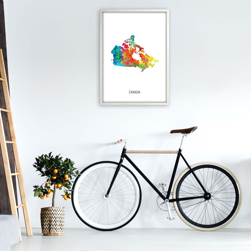 Canada Watercolour Map Art Print by Michael Tompsett A1 Oak Frame