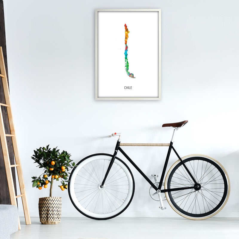 Chile Watercolour Map Art Print by Michael Tompsett A1 Oak Frame