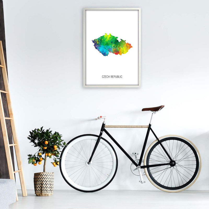 Czech Republic Watercolour Map Art Print by Michael Tompsett A1 Oak Frame
