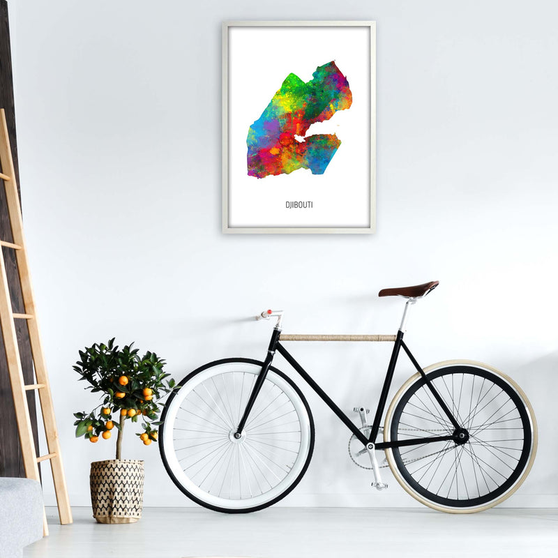 Djibouti Watercolour Map Art Print by Michael Tompsett A1 Oak Frame