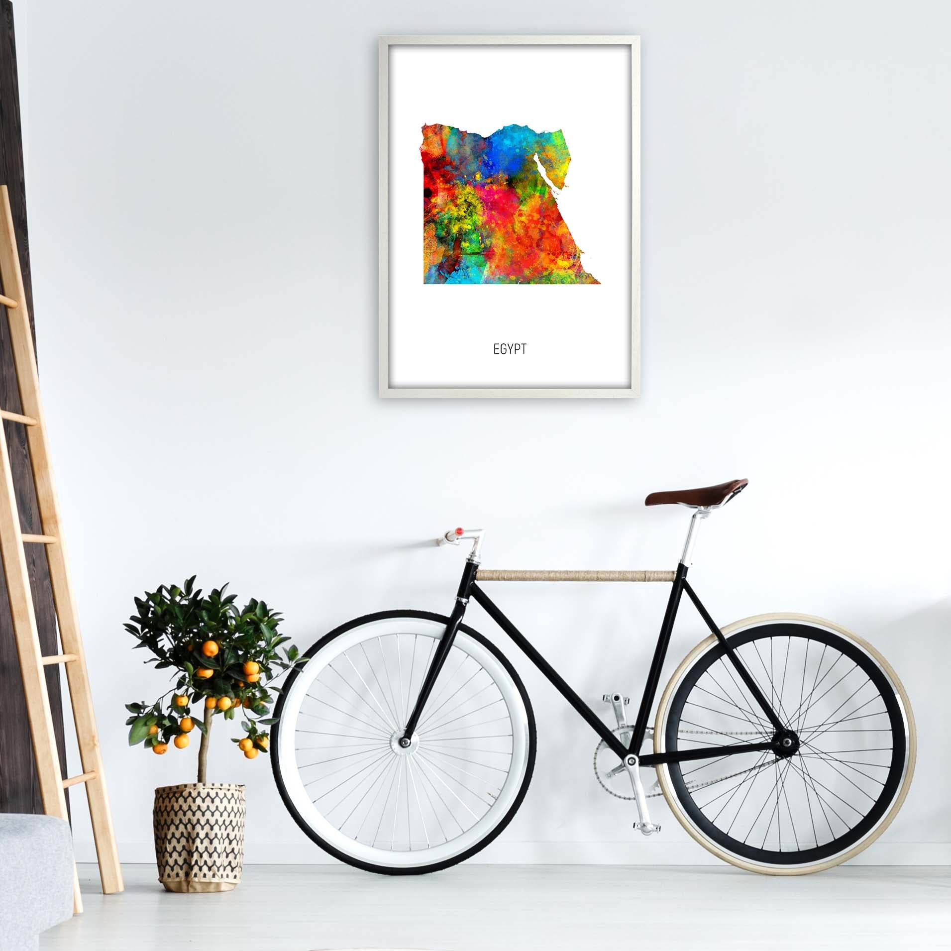 Egypt Watercolour Map Art Print by Michael Tompsett A1 Oak Frame