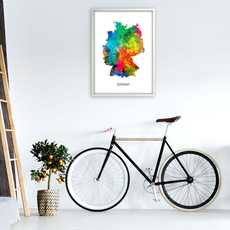 Germany Watercolour Map Art Print by Michael Tompsett A1 Oak Frame
