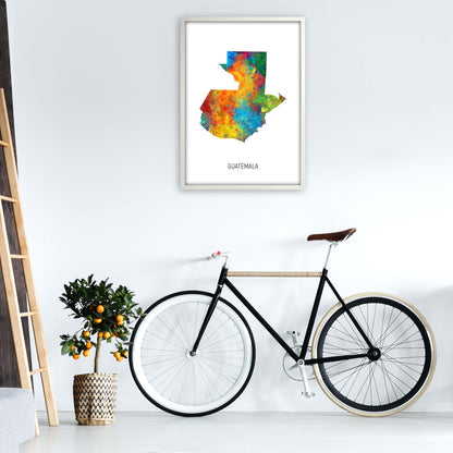 Guatemala Watercolour Map Art Print by Michael Tompsett A1 Oak Frame