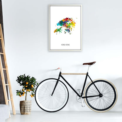 Hong Kong Watercolour Map Art Print by Michael Tompsett A1 Oak Frame