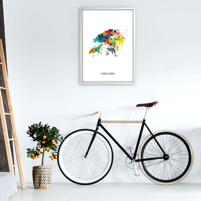 Hong Kong Watercolour Map Art Print by Michael Tompsett A1 Oak Frame