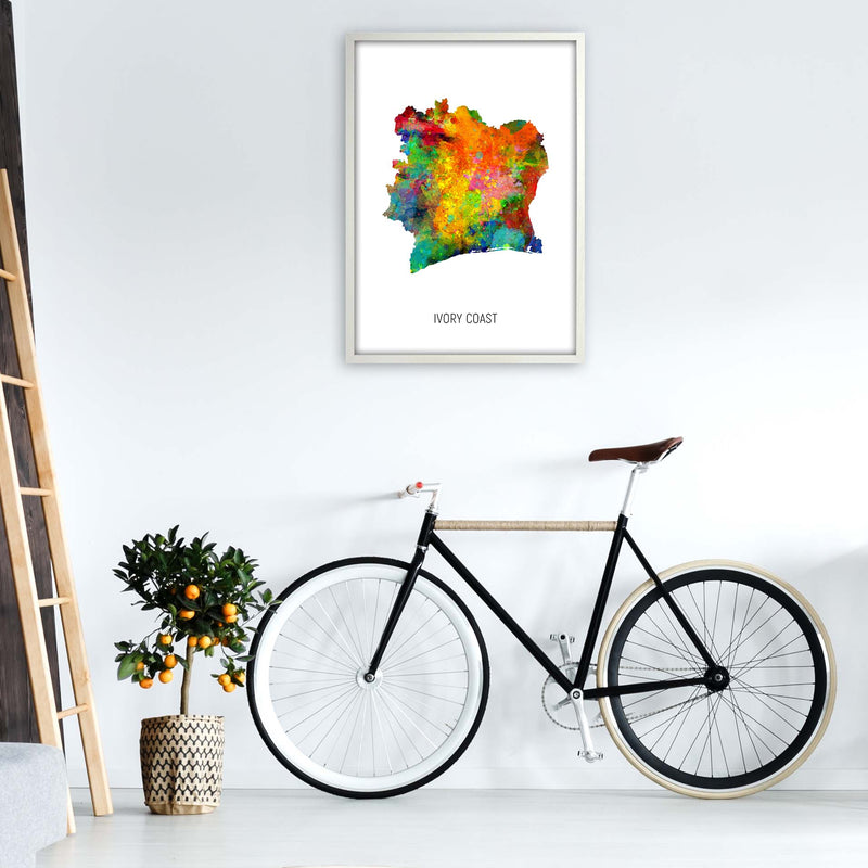 Ivory Coast Watercolour Map Art Print by Michael Tompsett A1 Oak Frame