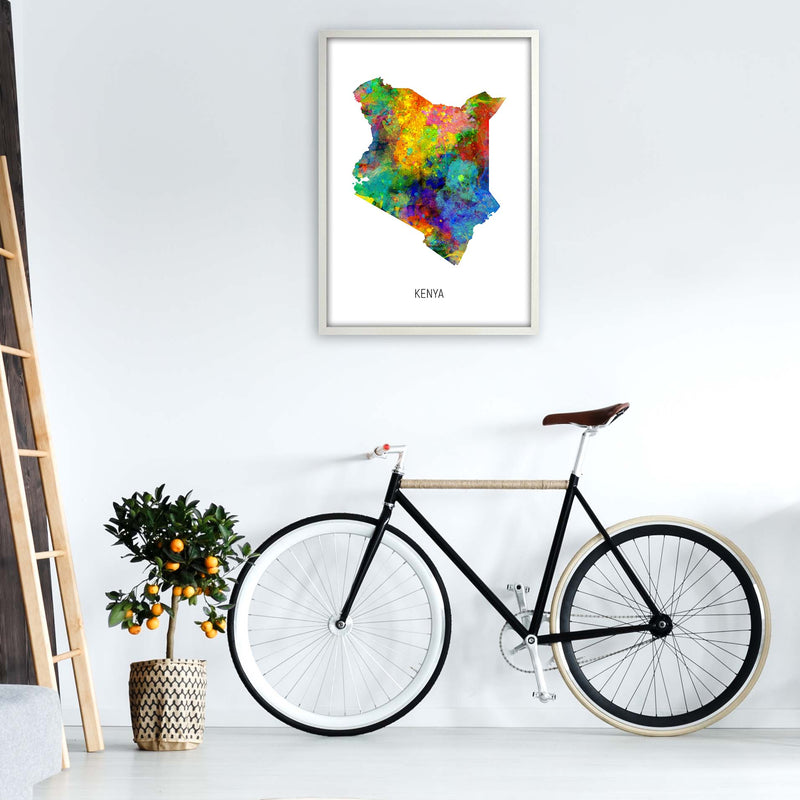 Kenya Watercolour Map Art Print by Michael Tompsett A1 Oak Frame
