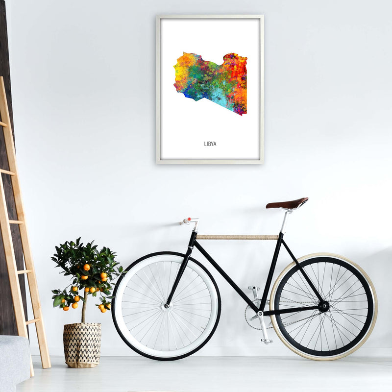 Libya Watercolour Map Art Print by Michael Tompsett A1 Oak Frame