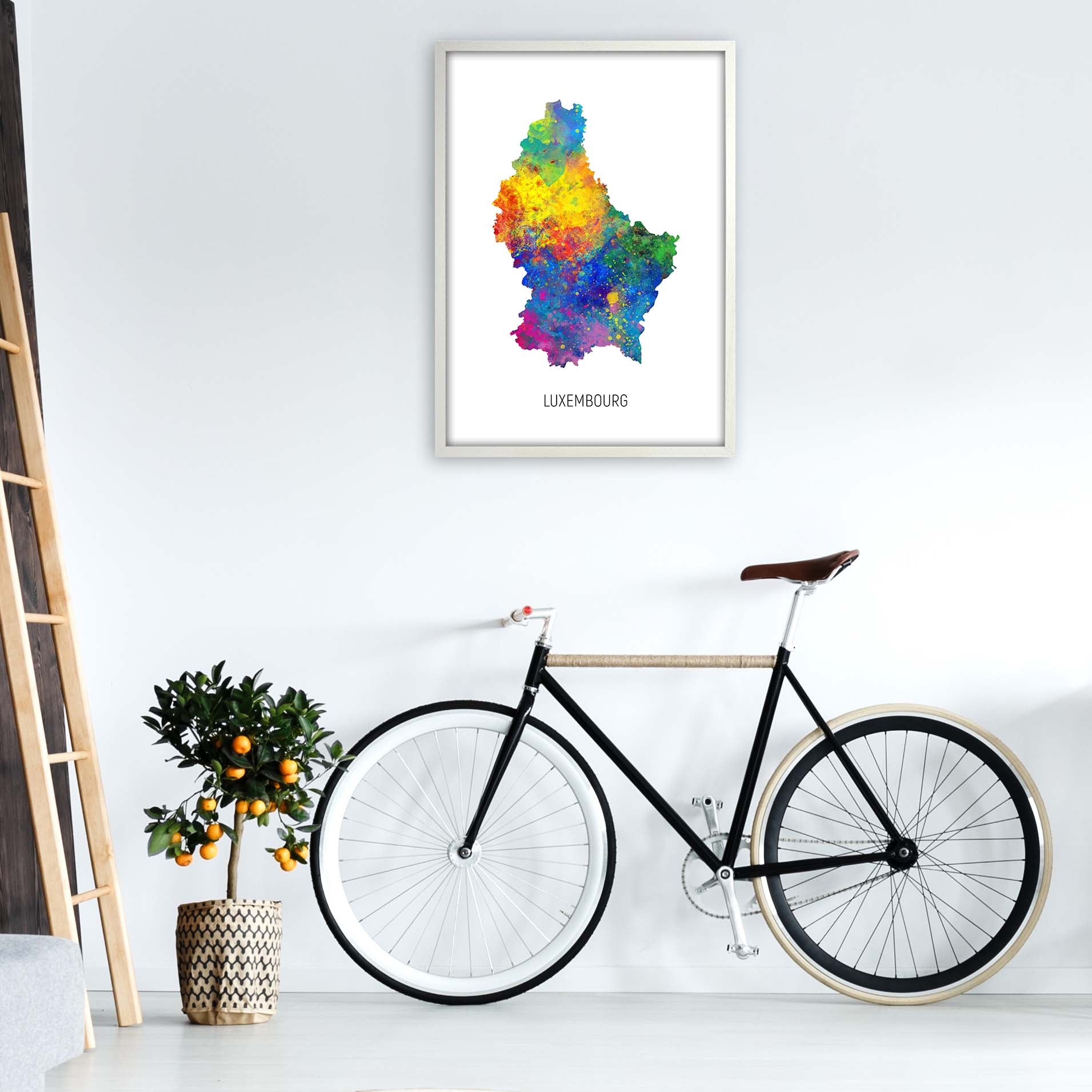 Luxembourg Watercolour Map Art Print by Michael Tompsett A1 Oak Frame