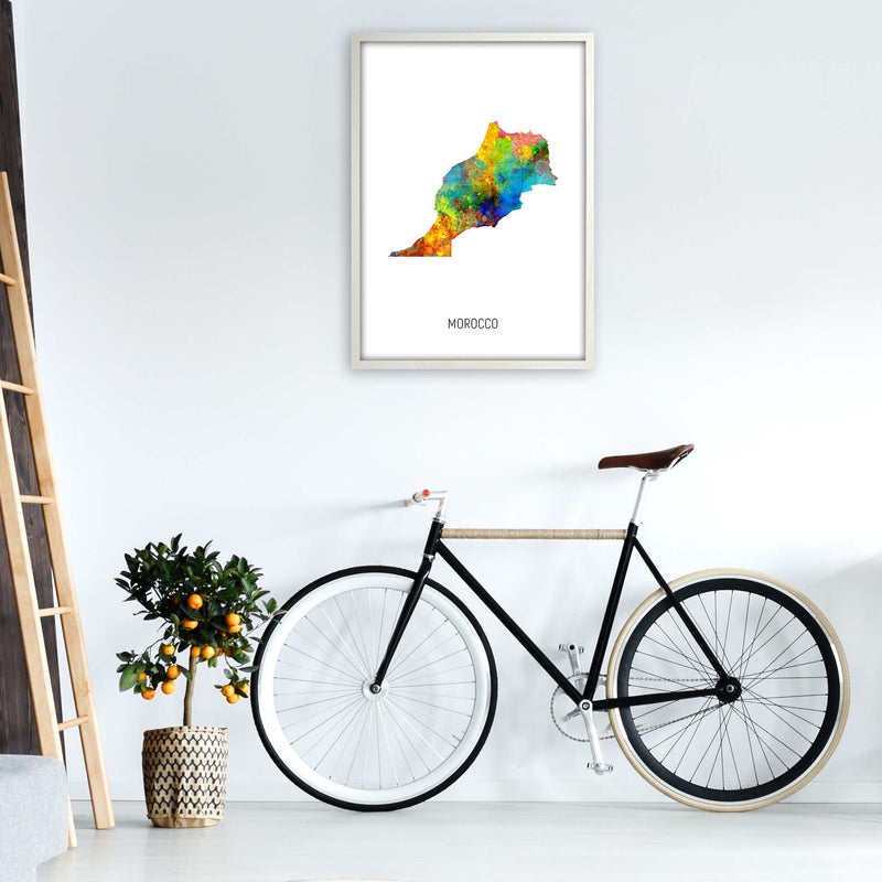 Morocco Watercolour Map Art Print by Michael Tompsett A1 Oak Frame