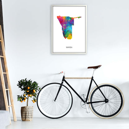 Namibia Watercolour Map Art Print by Michael Tompsett A1 Oak Frame