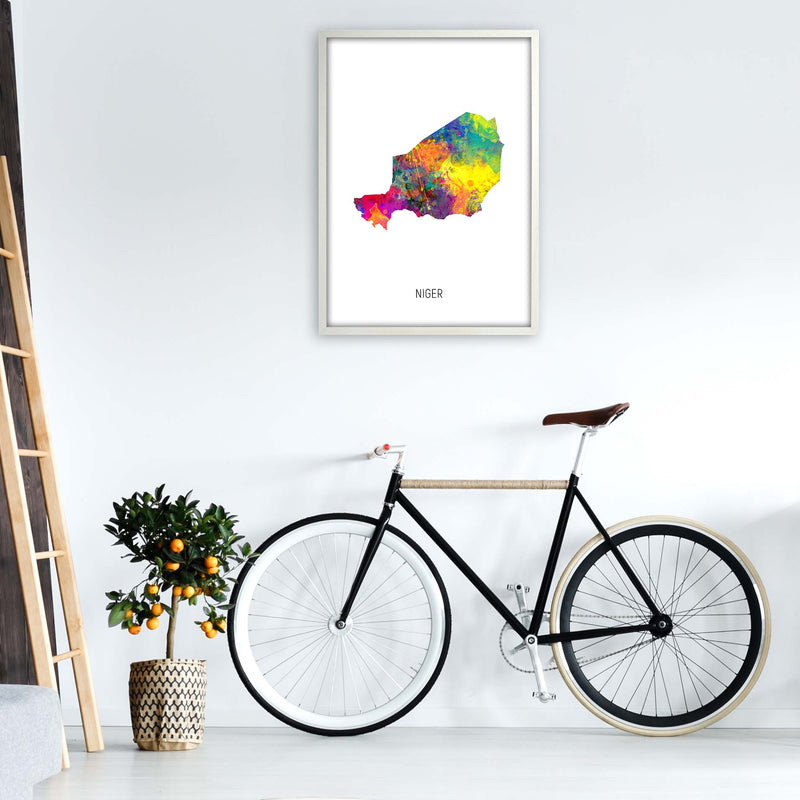 Niger Watercolour Map Art Print by Michael Tompsett A1 Oak Frame