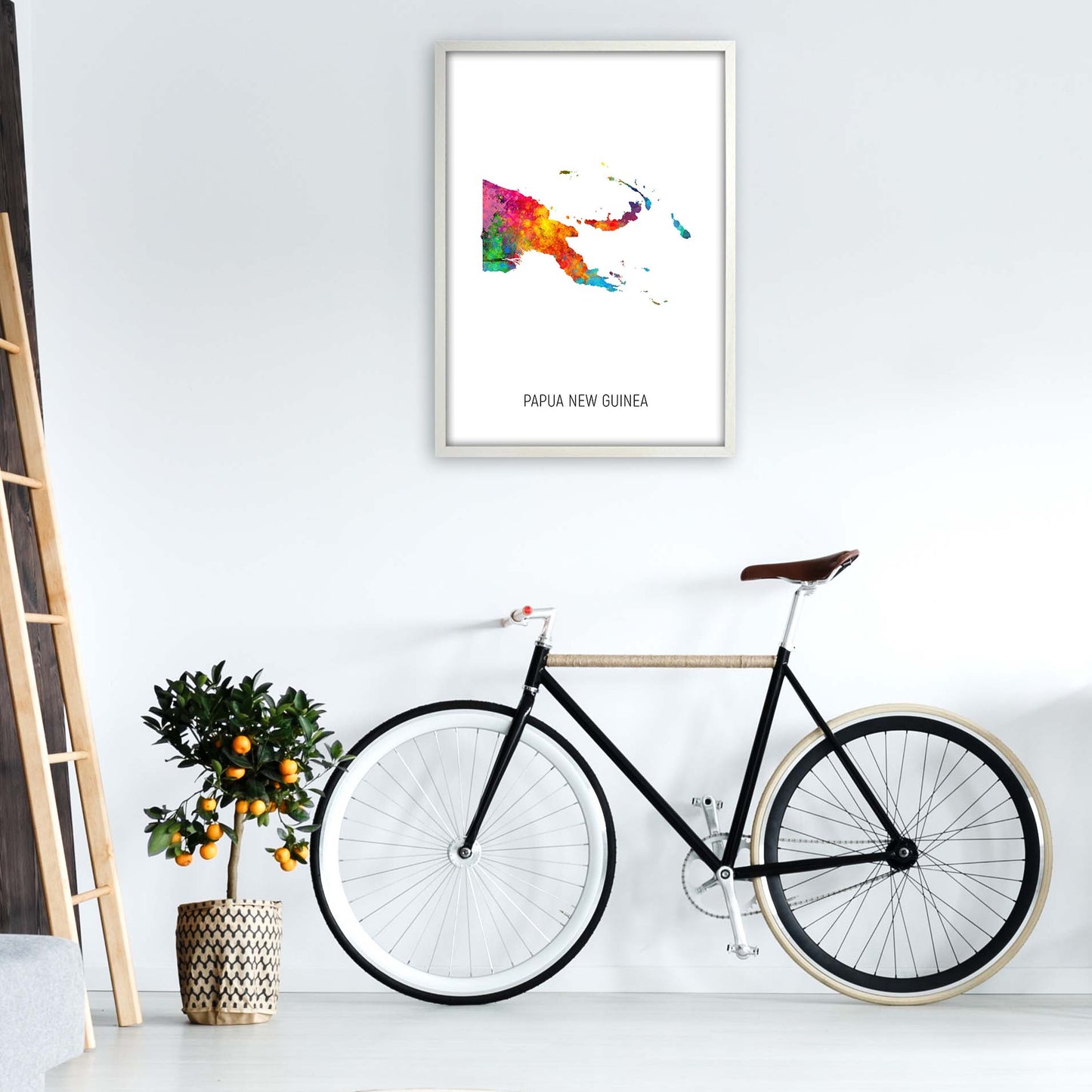 Papua New Guinea Watercolour Map Print by Michael Tompsett A1 Oak Frame